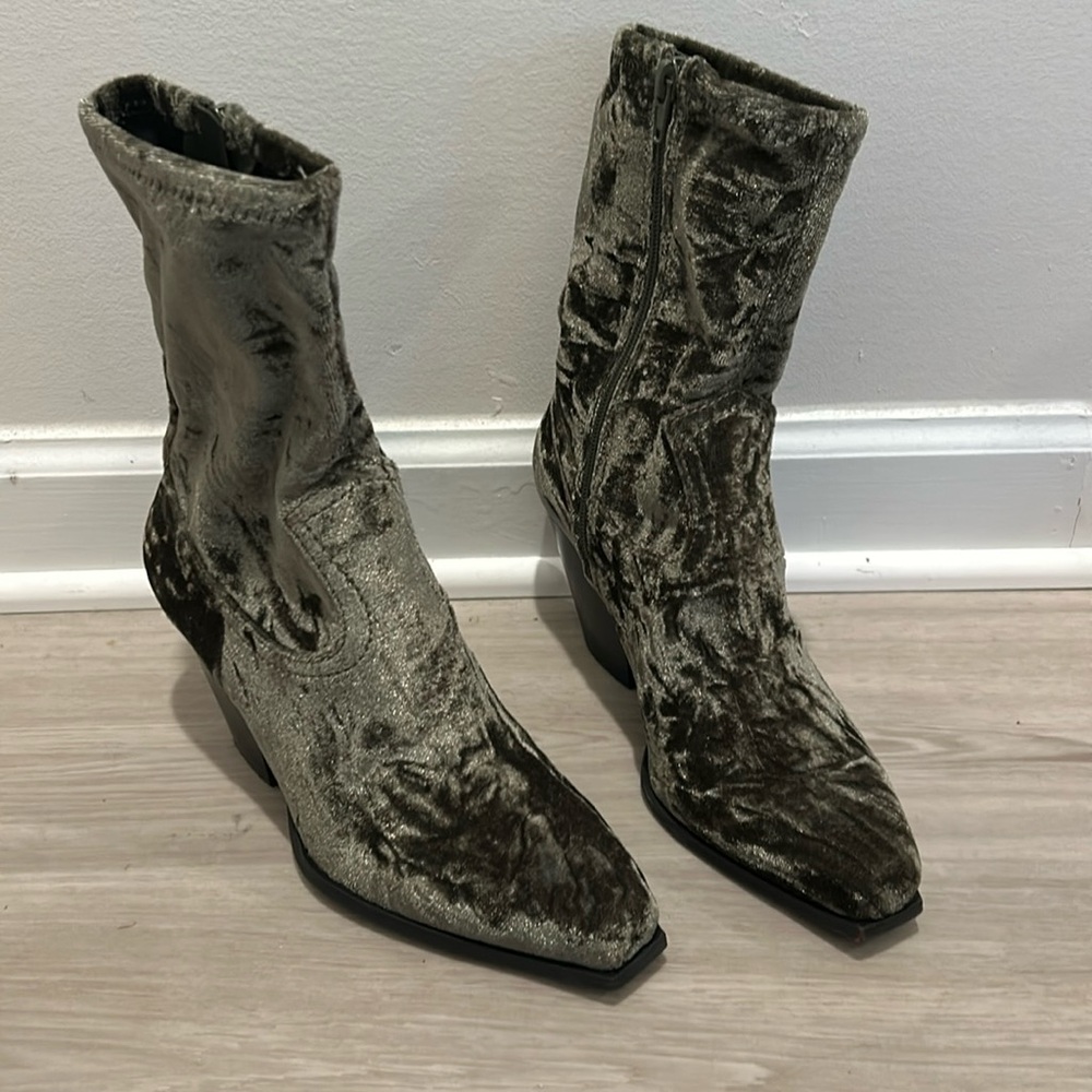Western Velvet Green Booties